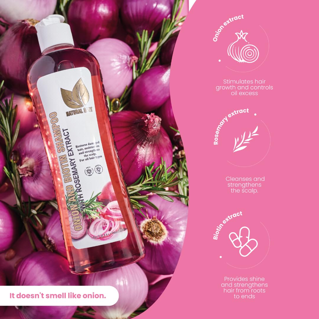 Champú y tratamiento de cebolla, biotina y romero: cabello más fuerte, grueso y largo.
