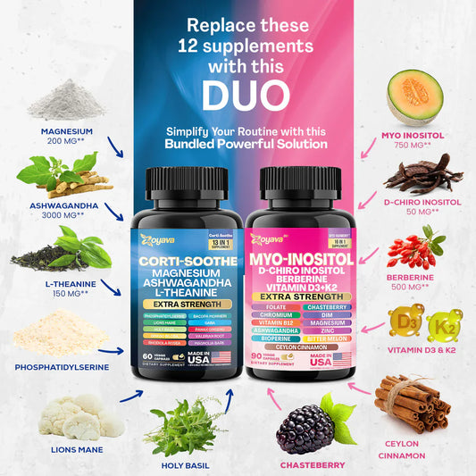 Paquete de Zoyava Cortisol 60 y Myo-Inositol 90 cápsulas