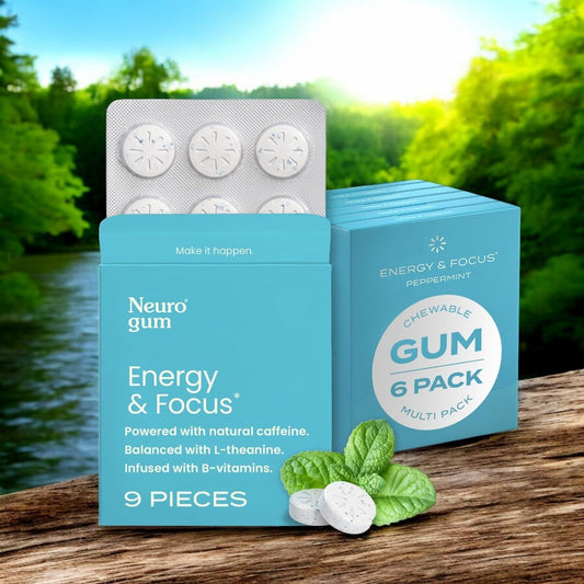 Goma de Mascar Neuro Energía Sin Azúcar con Cafeína para Energía y Enfoque – Con L-teanina, Cafeína, Vitamina B12 y Vitamina B6